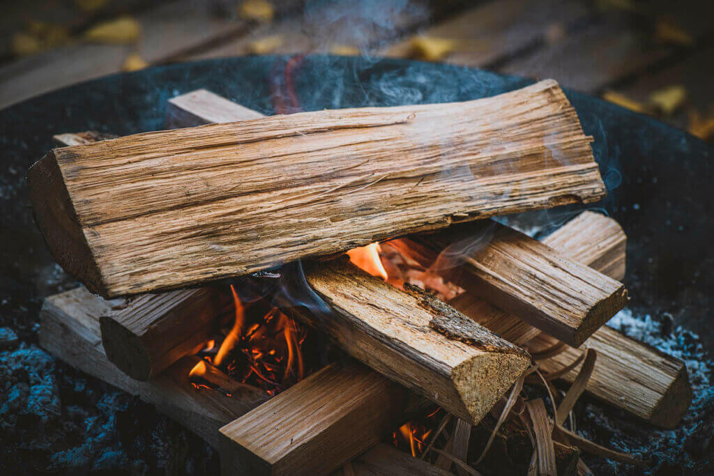 Bûches sur feu de bois