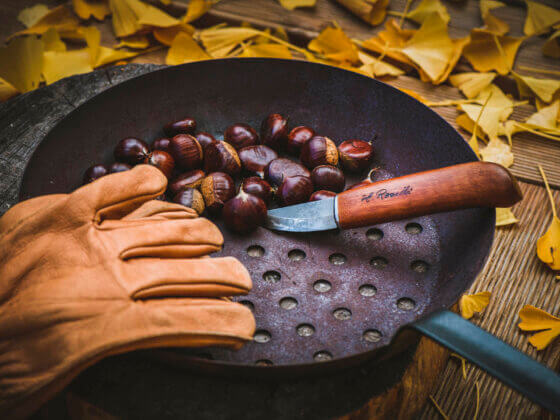 Grill chestnuts with skillet