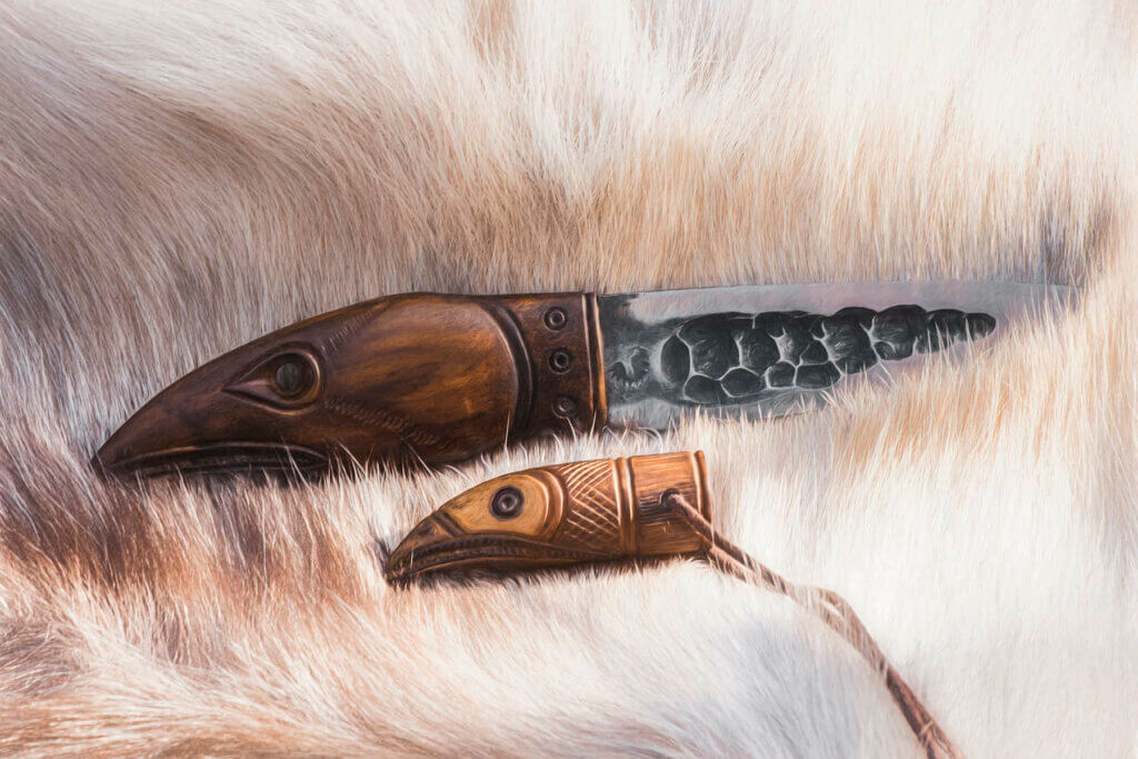 Couteau de viking sur fourrure de renne