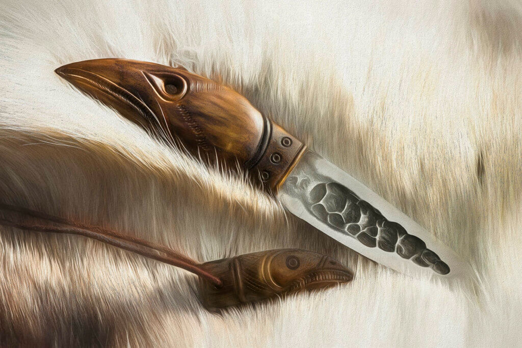 Couteau viking sur une peau de renne