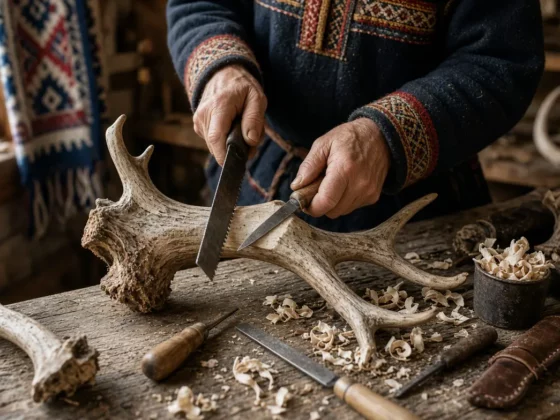 Découpe et mise en forme grossière de la pièce de bois de renne